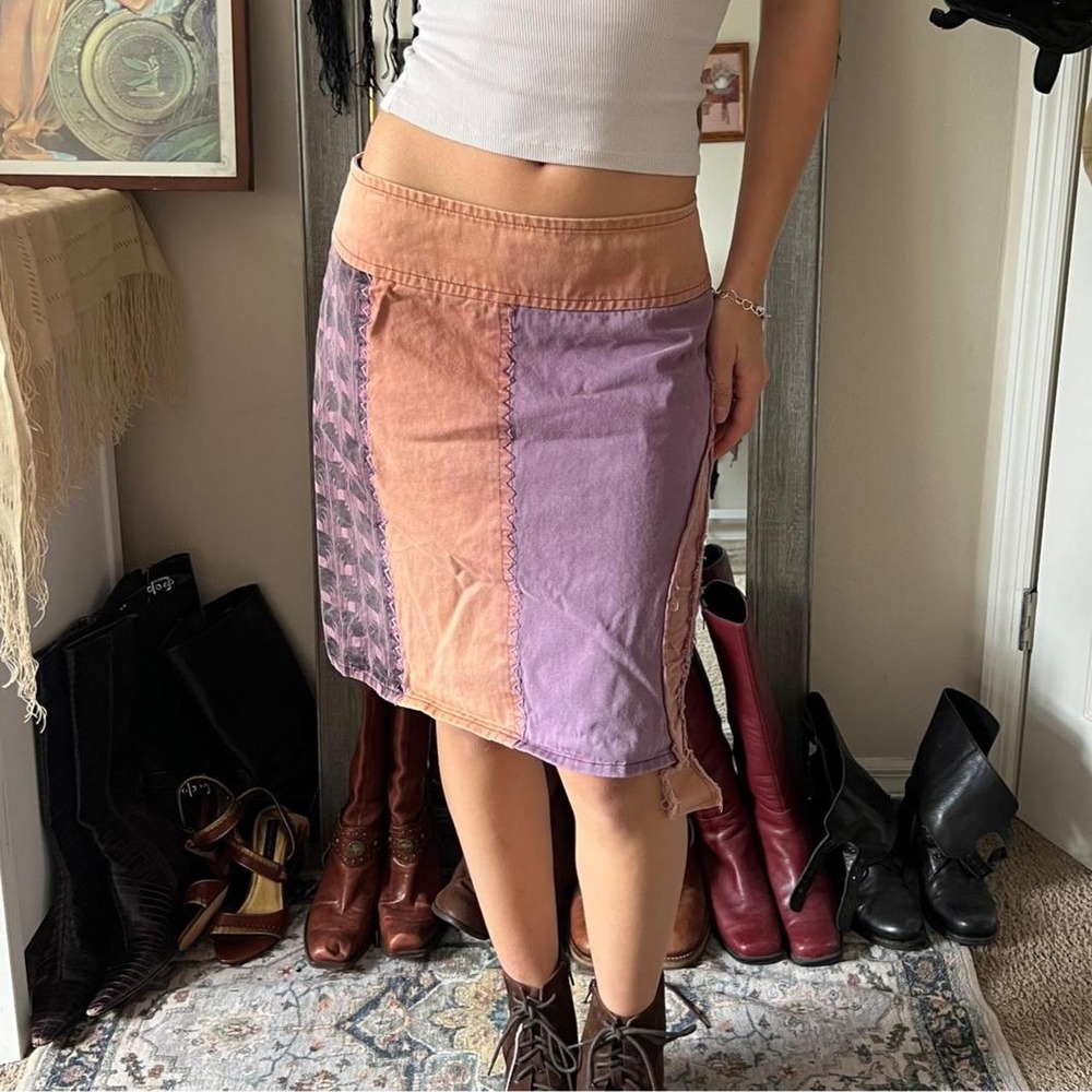 Baba Design Womens Purple Orange Patchwork Boho Euro Y2K Midi Skirt Size M